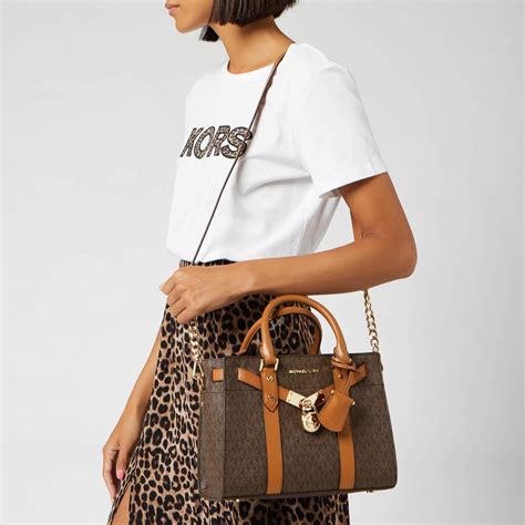 michael kors nouveau hamilton small logo and leather satchel|michael kors hamilton satchel large.